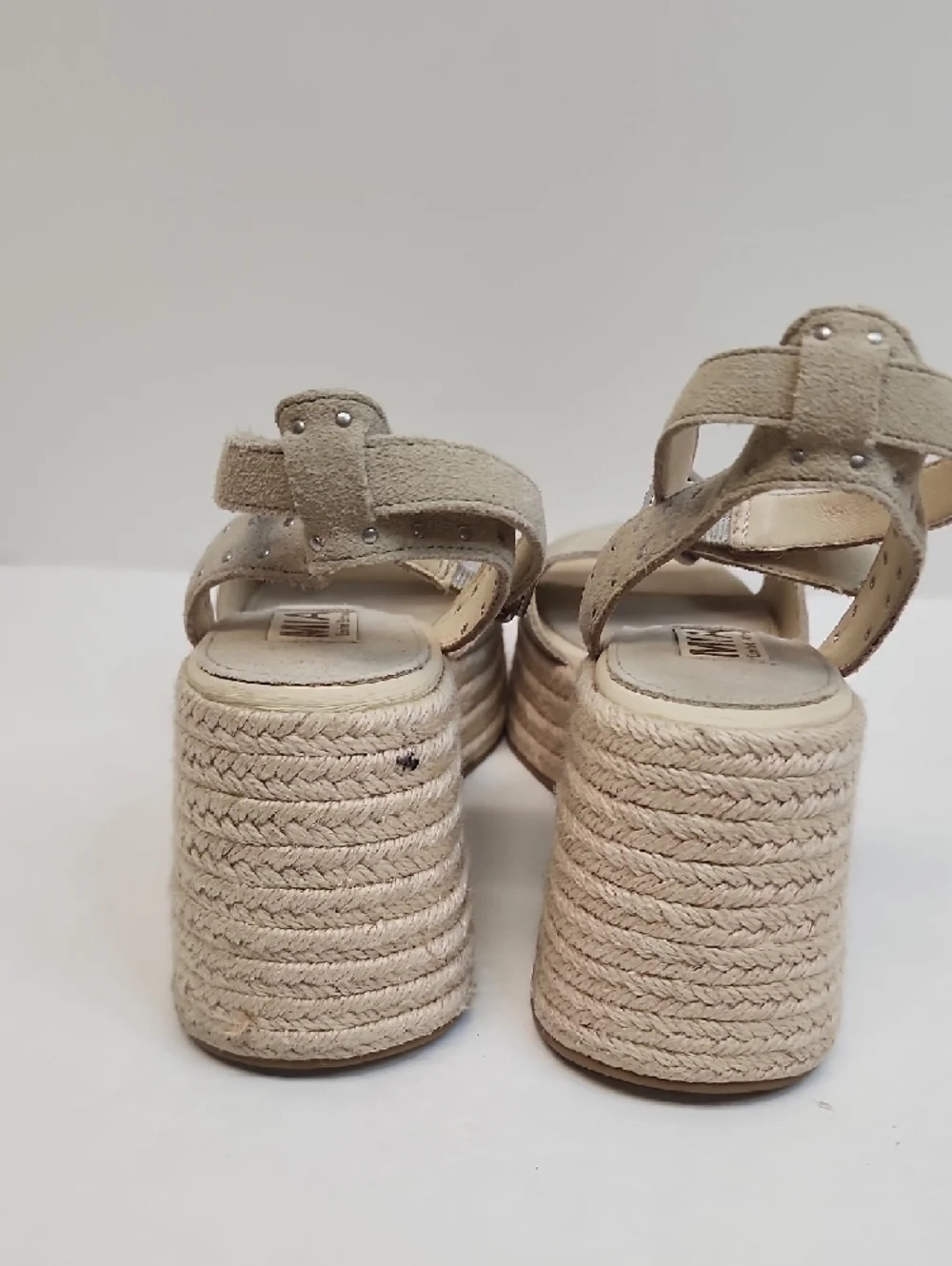 MIA Beige Suede Studded Espadrille Wedge Sandals Size 7.5